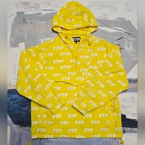 FTP All Over Print Yellow Anorak Zip Windbreaker Pullover Jacket Sz Med